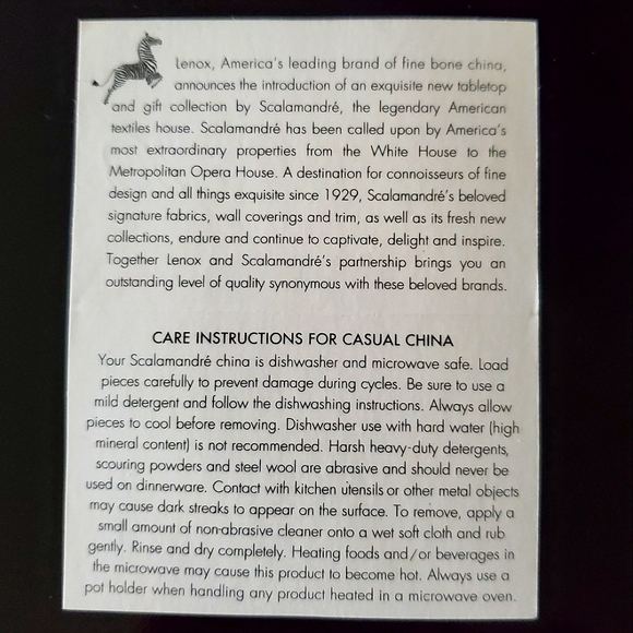 NIB Scalamandre' Lenox 4pc "Toile Tale Chocolate" 1 Place Setting Brown & White - Picture 13 of 16
